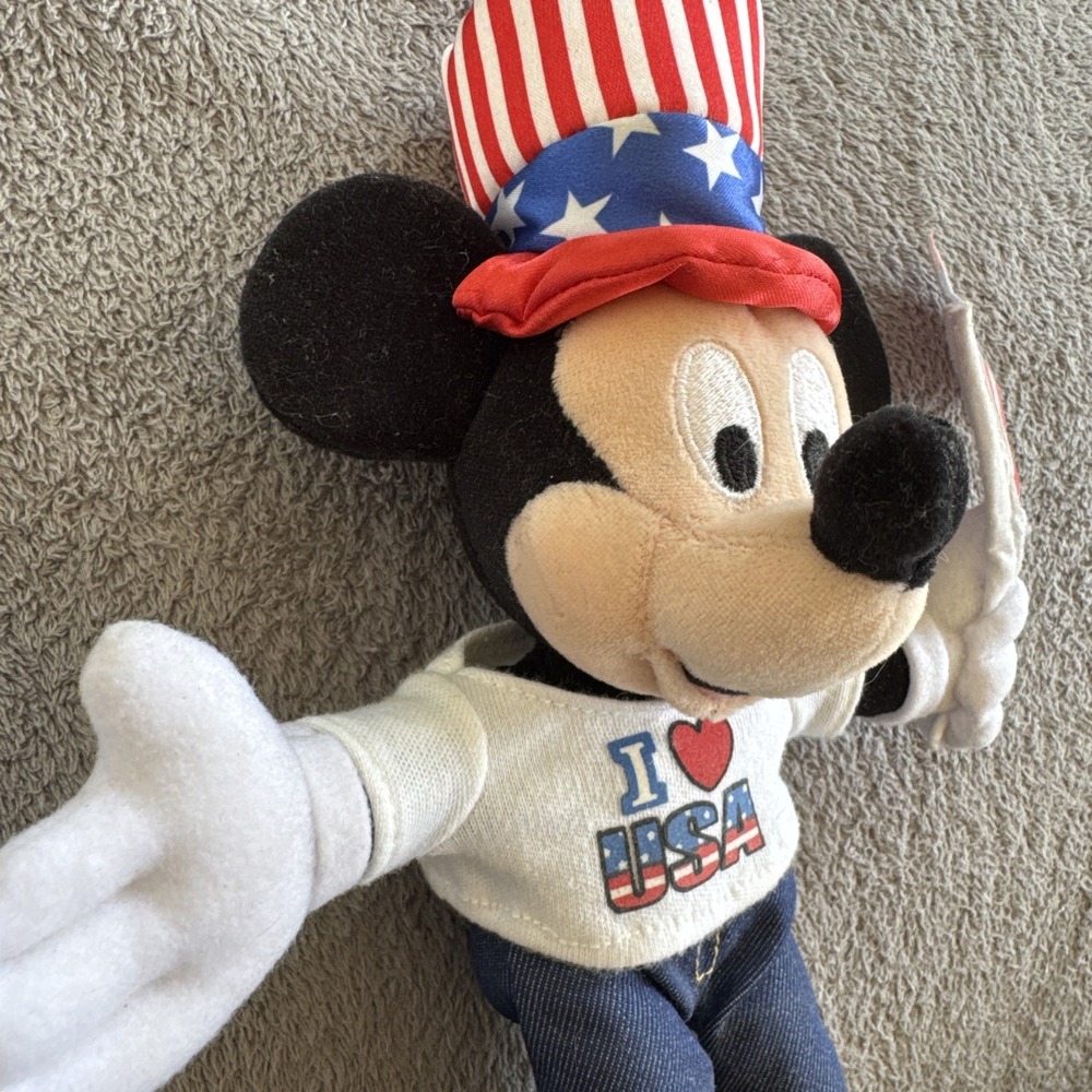 Patriotic Disney Mickey Mouse Plush 11" 4th of July USA America I LOVE USA